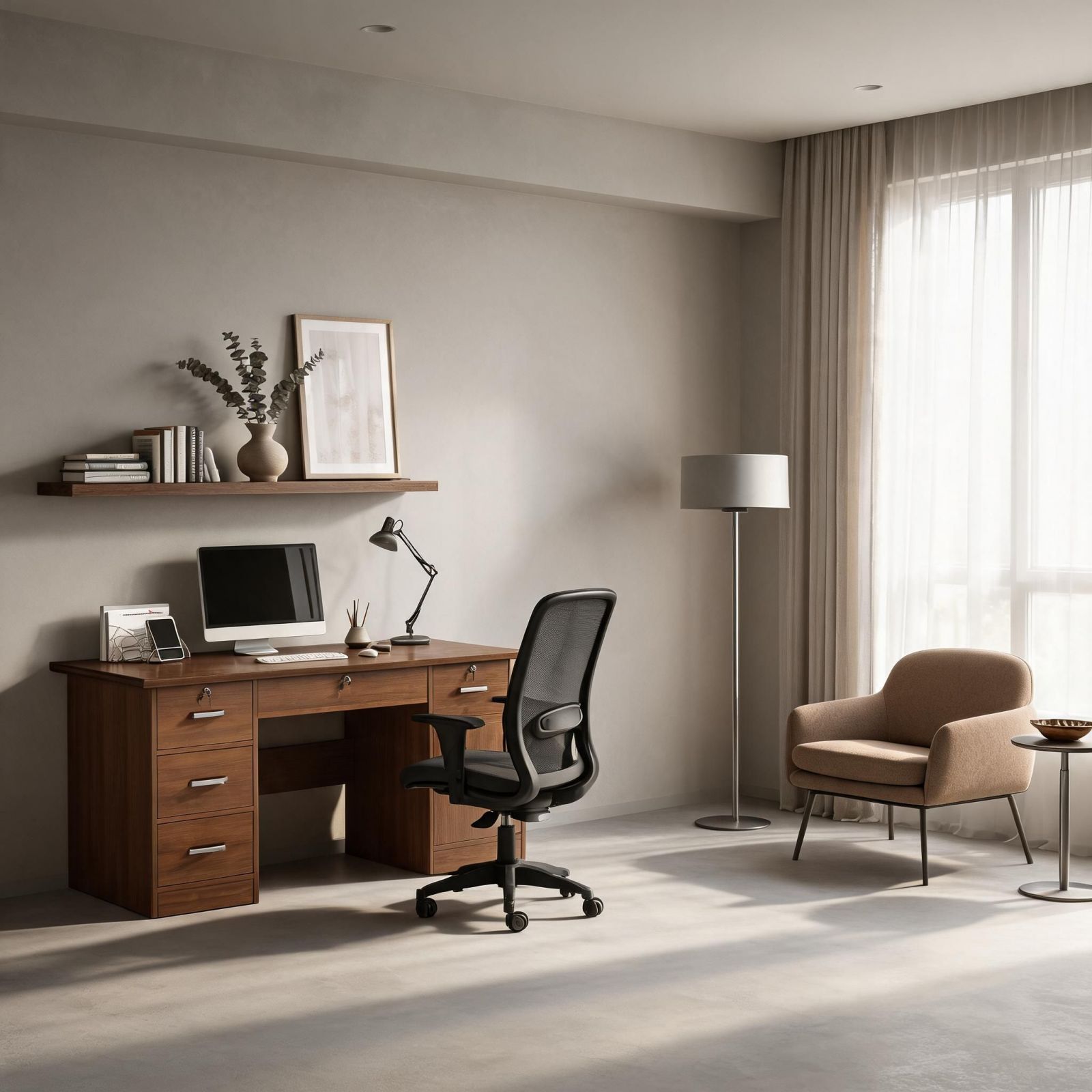 47" Dark Walnut Computer Desk with 5 Drawers and Cabinet Storage, Fixed ...